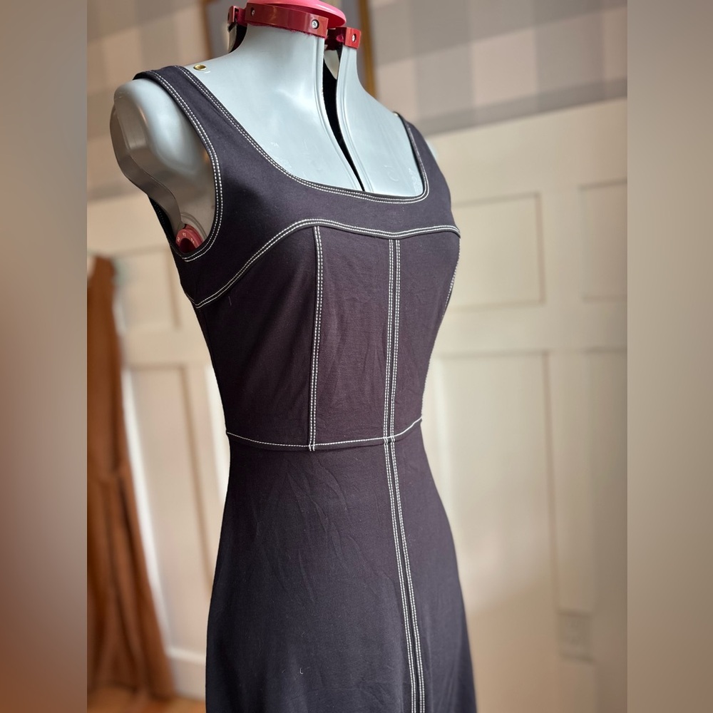 LOFT Black Midi Tank Dress with White Contrast‎ Stitching Classic Coastal 2 - Picture 4 of 12